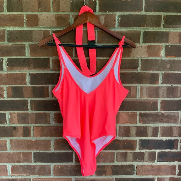 Pink One Piece Swimsuit With Belt Size Large NWOT - Picture 4 of 7